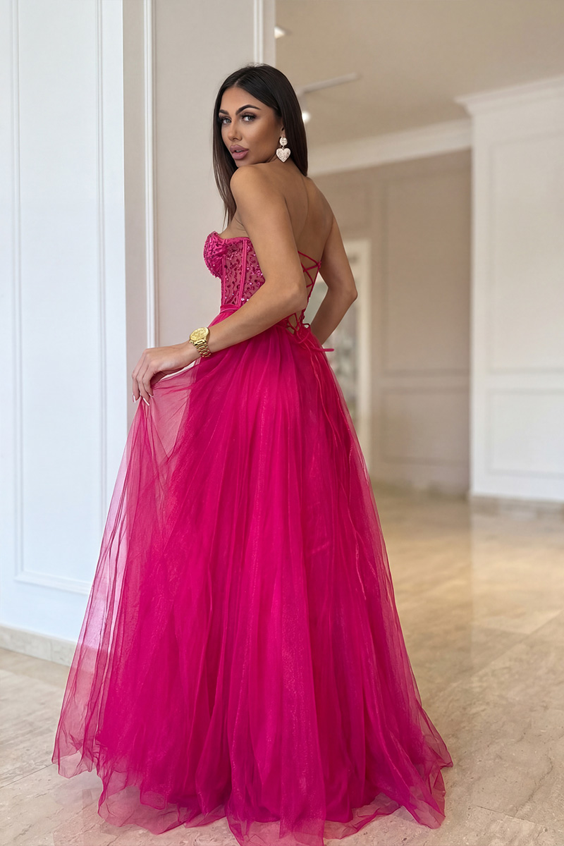 Pikk pidulik kleit Bella, fuksia Maksikleit Bella, fuksia, küljevaade